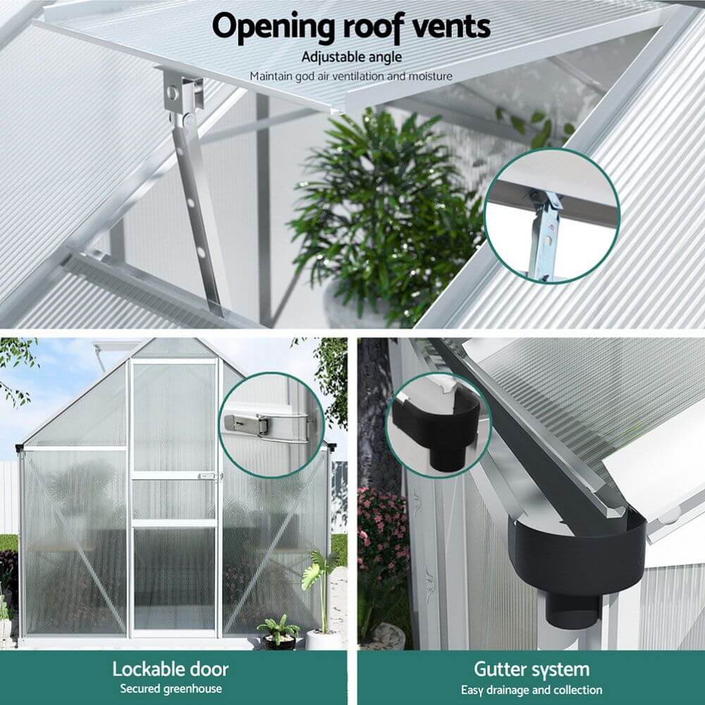 Green Fingers Greenhouse Aluminium Polycarbonate Premium Garden Storage Shed 3.1Mx1.9Mx2.0M