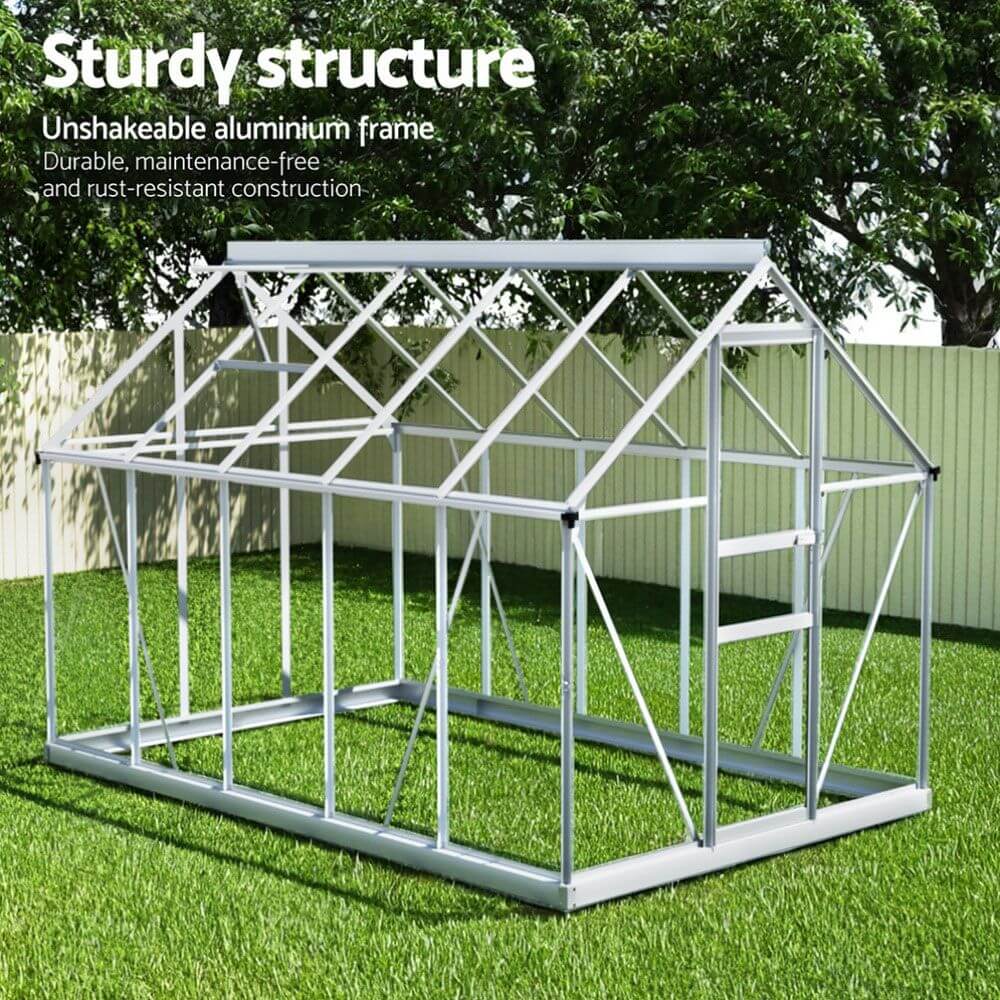 Green Fingers Greenhouse Aluminium Polycarbonate Premium Garden Storage Shed 3.1Mx1.9Mx2.0M