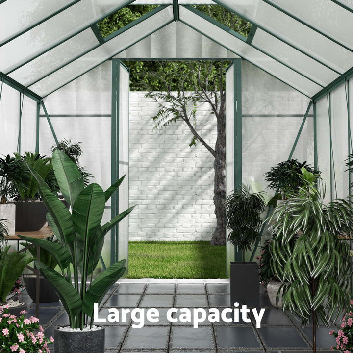 Green Fingers Greenhouse 6.3x2.44x2.1M Aluminium Polycarbonate Green House Garden Shed