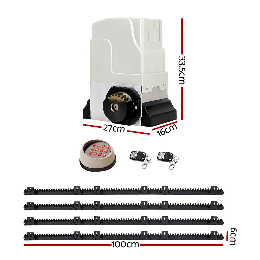 Lockmaster Automatic Sliding Gate Opener Kit - with Keypad & Remotes - 4m / 1800kg