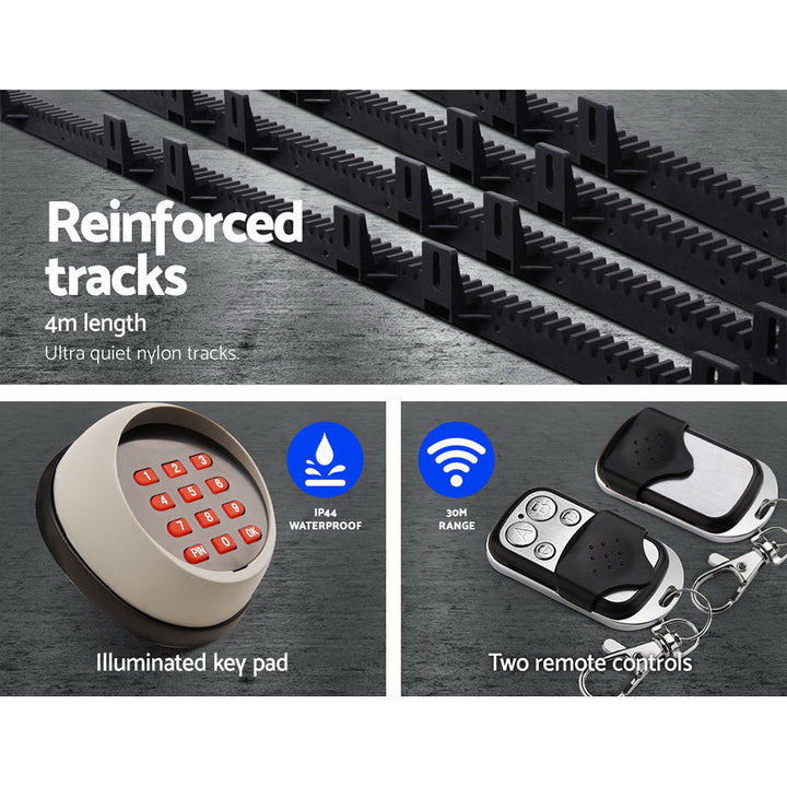 Lockmaster Automatic Sliding Gate Opener Kit - with Keypad & Remotes - 4m / 1800kg