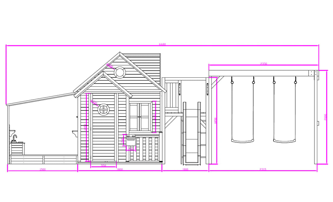 Kidzshack Jolly Shack Cubby House (with Slide, Mud Kitchen & Swing Options)