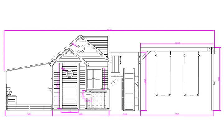 Kidzshack Jolly Shack Cubby House (with Slide, Mud Kitchen & Swing Options)