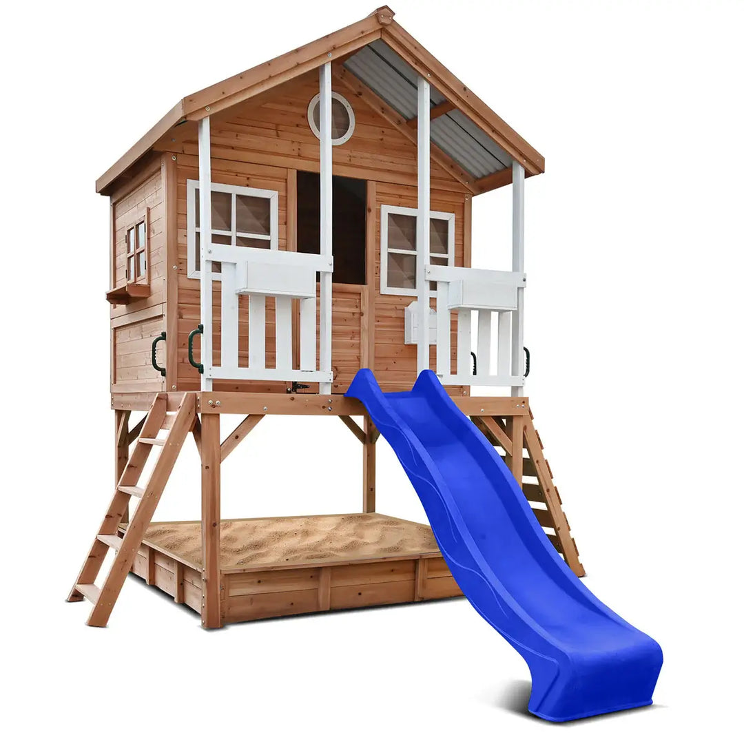 Winchester Cubby House with 1.2m Elevation Platform and 2.2m Slide (Green, Blue or Yellow)  - Lifespan Kids