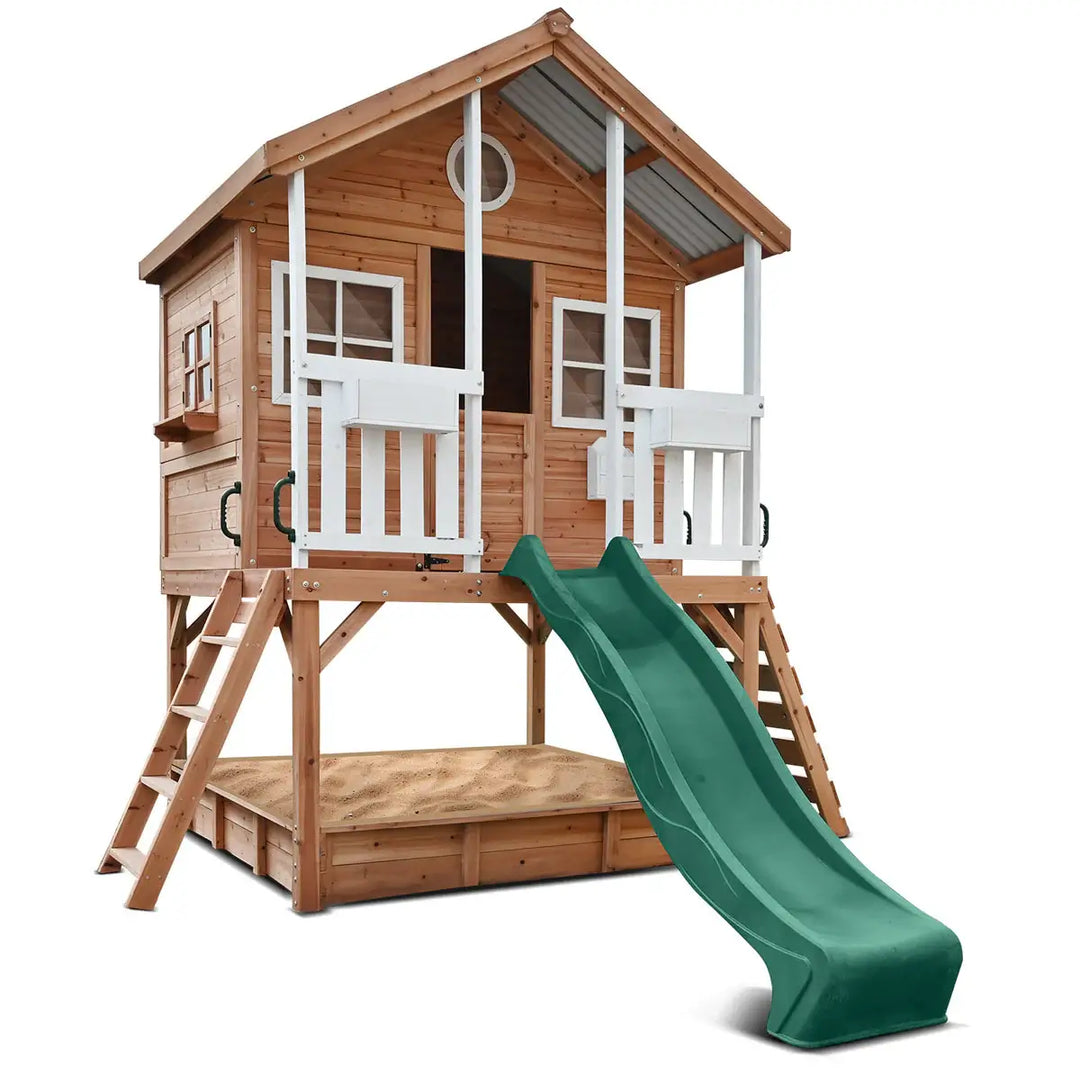 Winchester Cubby House with 1.2m Elevation Platform and 2.2m Slide (Green, Blue or Yellow)  - Lifespan Kids
