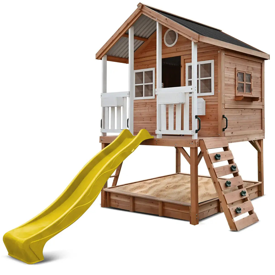 Winchester Cubby House with 1.2m Elevation Platform and 2.2m Slide (Green, Blue or Yellow)  - Lifespan Kids