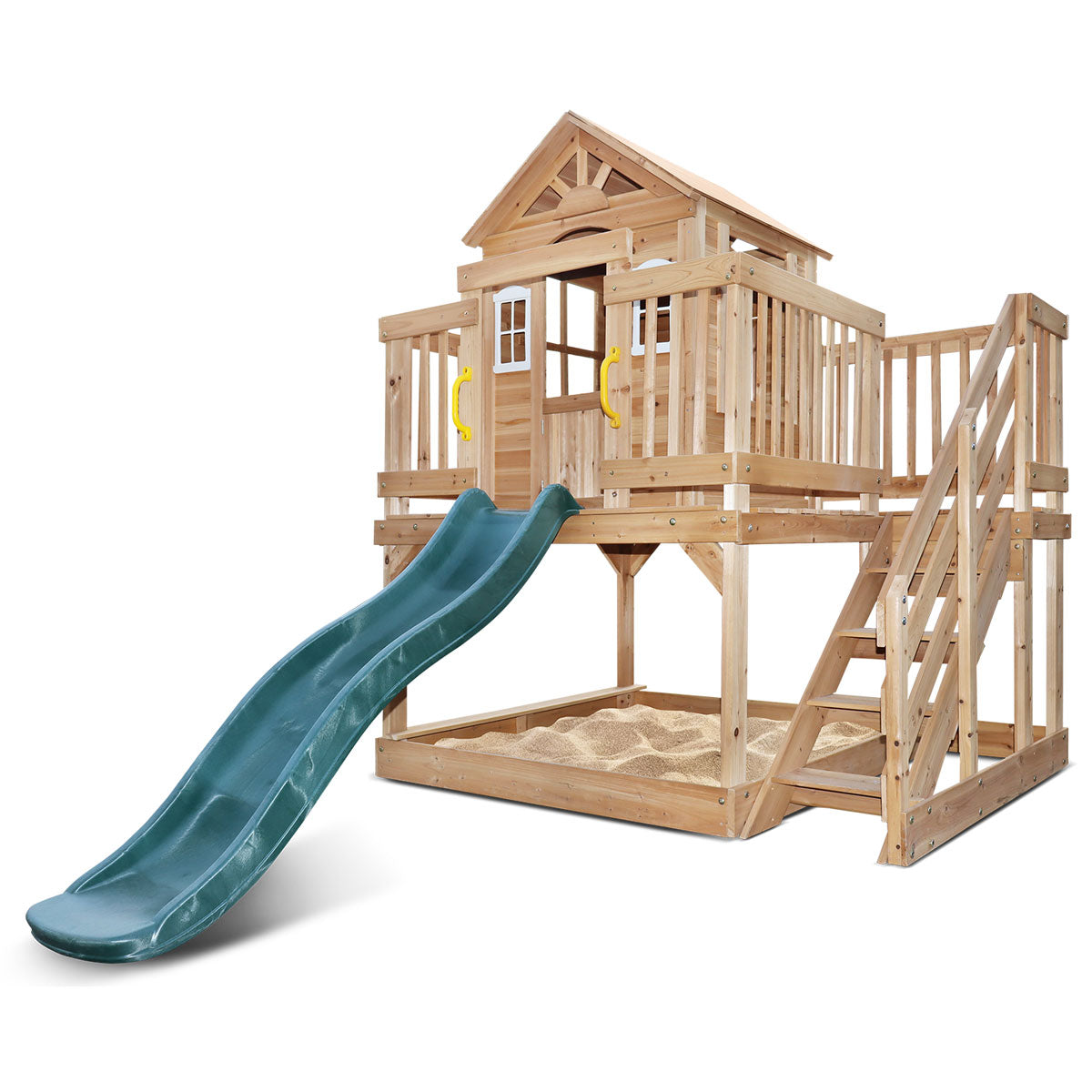Silverton Cubby House with 1.8m Slide Blue or Green Slide Low Price Fast Delivery The Best Backyard