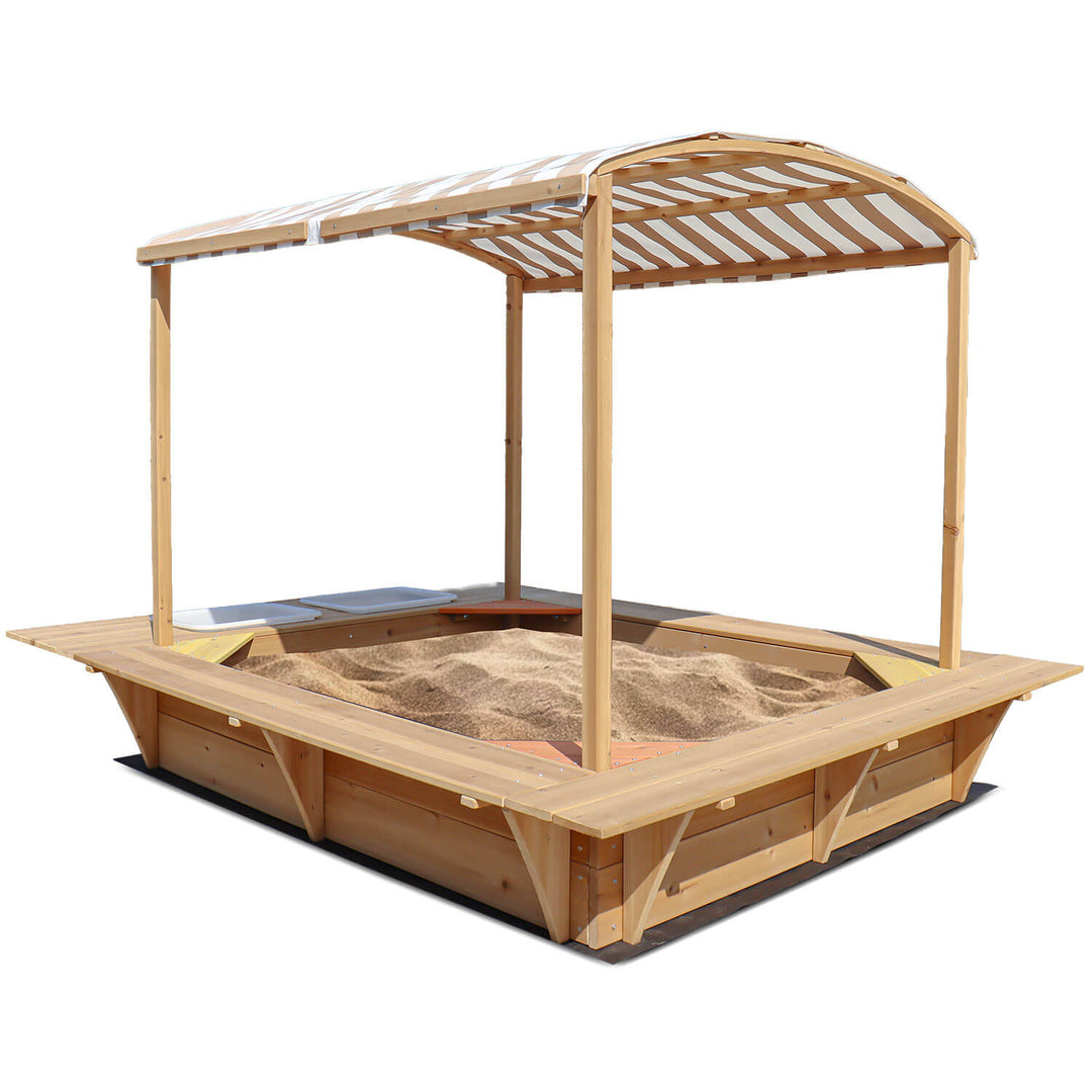 Playfort 2 Sandpit with Striped Canopy - Lifespan Kids