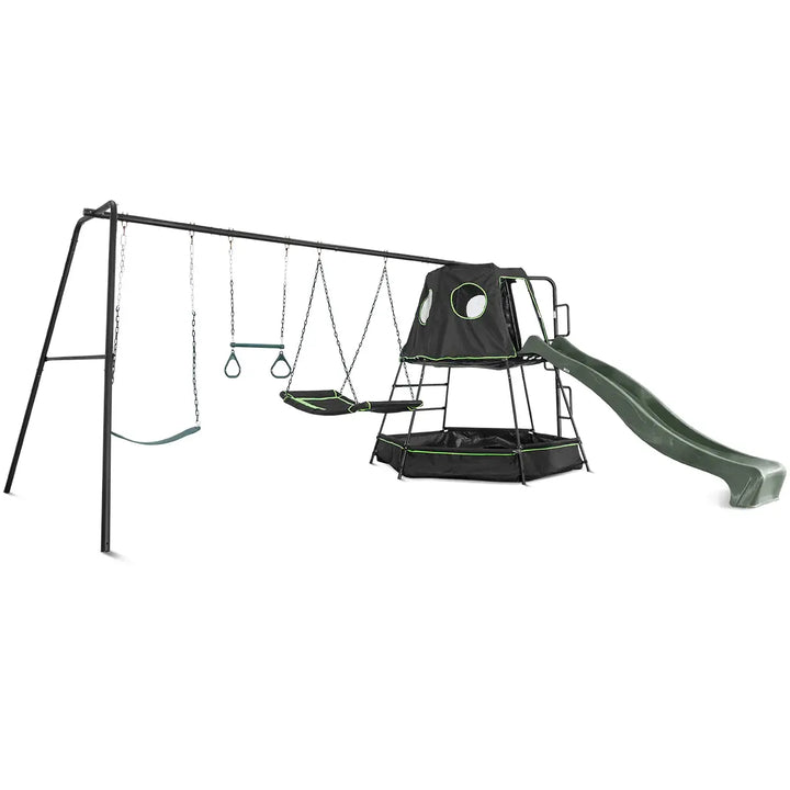 Pallas Play Tower with Metal Swing Set with Slide (Available in Green and Yellow)