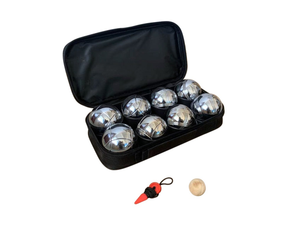 Deluxe 8 Metal Bowls Bocce/Petanque Game Set - Silver