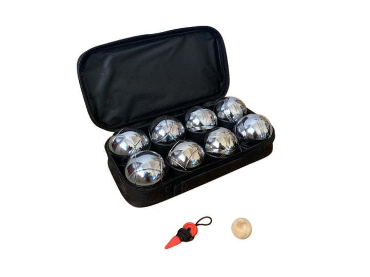 Deluxe 8 Metal Bowls Bocce/Petanque Game Set - Silver
