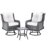 Gardeon 3pc Outdoor Furniture / Bistro Set - Table & Wicker Swivel Chairs with Cushions - Grey