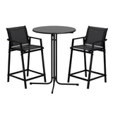 Gardeon 3PC Outdoor Bar Set Stools Dining Chairs Table Patio Furniture Bistro Set Steel Black