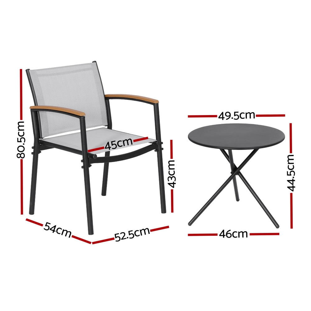 Gardeon 3PC Outdoor Bistro Set - Steel Table and Chairs