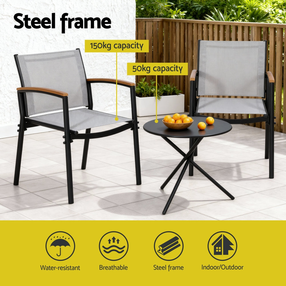 Gardeon 3PC Outdoor Bistro Set - Steel Table and Chairs