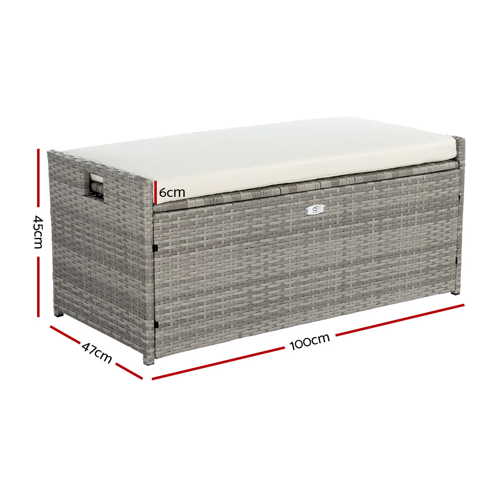 Gardeon Outdoor Storage Bench / Box - Wicker with Cushion - Grey