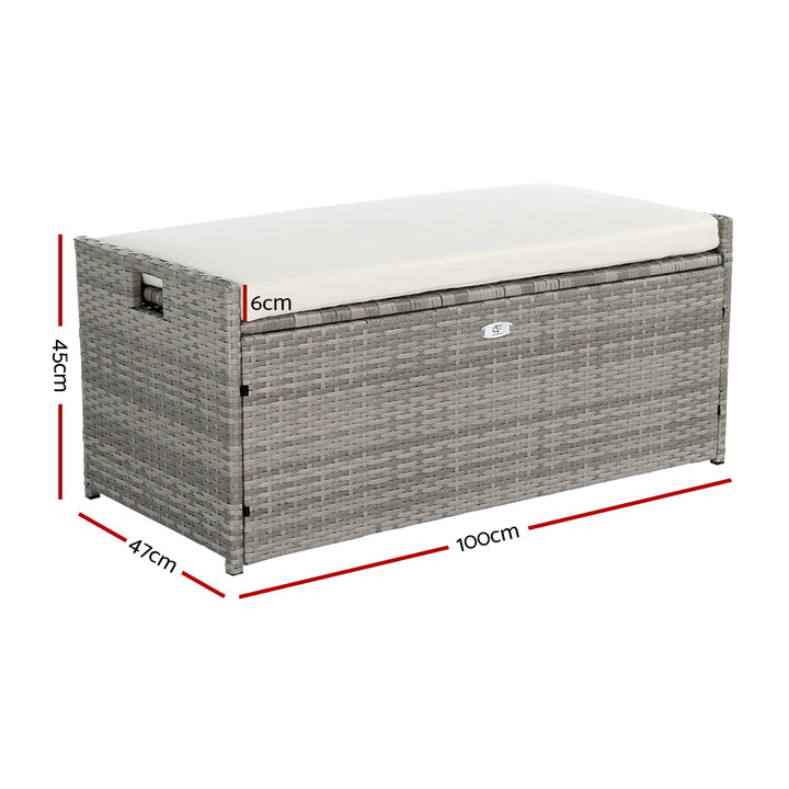 Gardeon Outdoor Storage Bench / Box - Wicker with Cushion - Grey