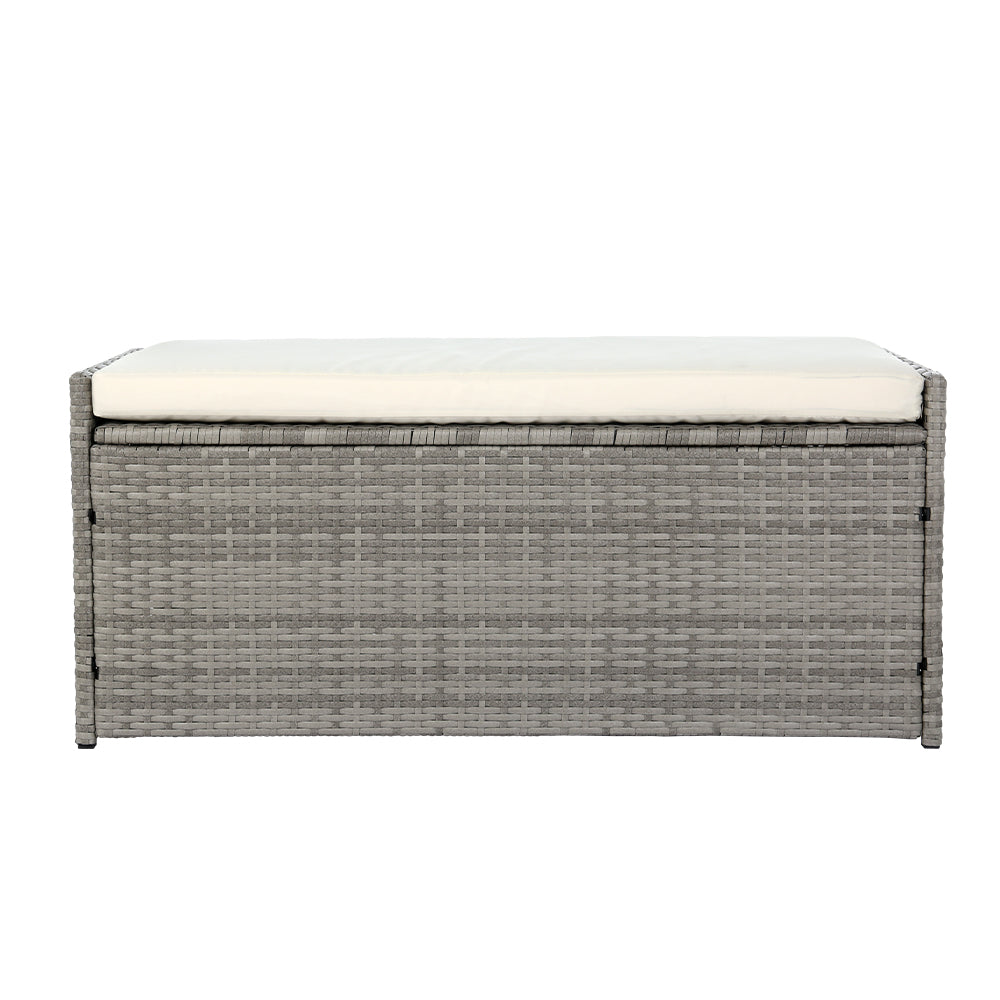 Gardeon Outdoor Storage Bench / Box - Wicker with Cushion - Grey
