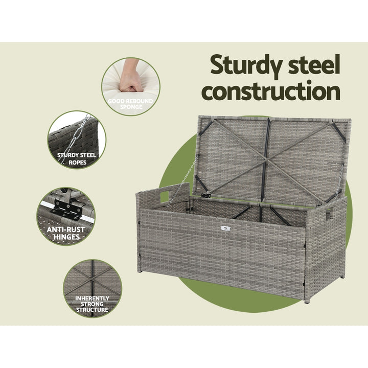 Gardeon Outdoor Storage Bench / Box - Wicker with Cushion - Grey