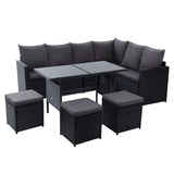 Gardeon Outdoor Dining /  Lounge Setting - Chairs, Table Ottoman & Cover