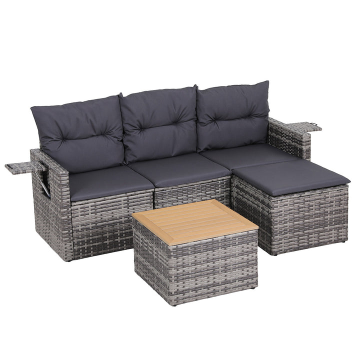 Gardeon 5pc Outdoor Sofa Set with 4-Seater Grey Rattan Patio