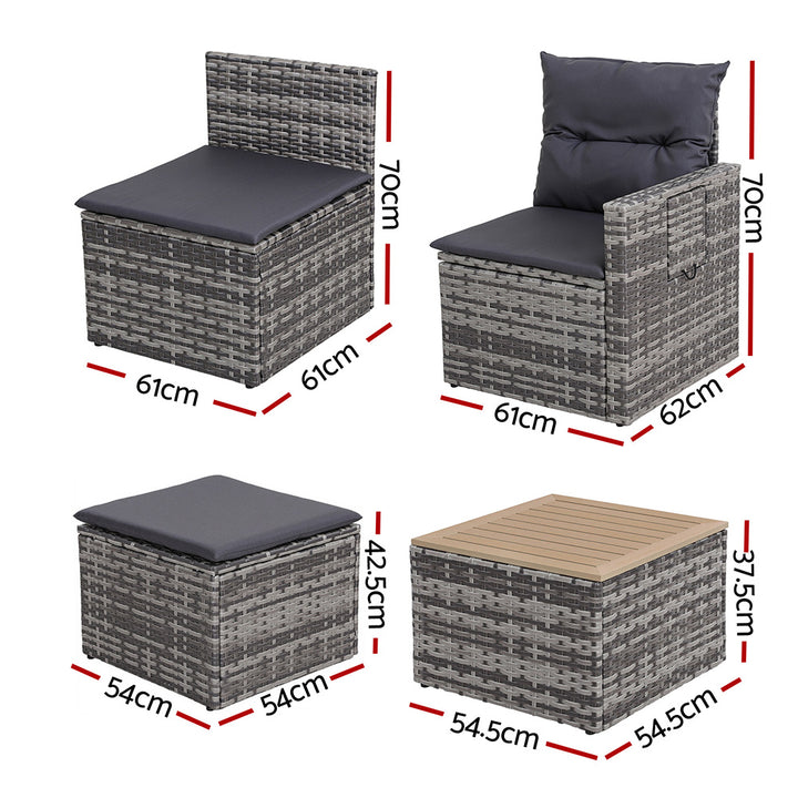 Gardeon 5pc Outdoor Sofa Set with 4-Seater Grey Rattan Patio