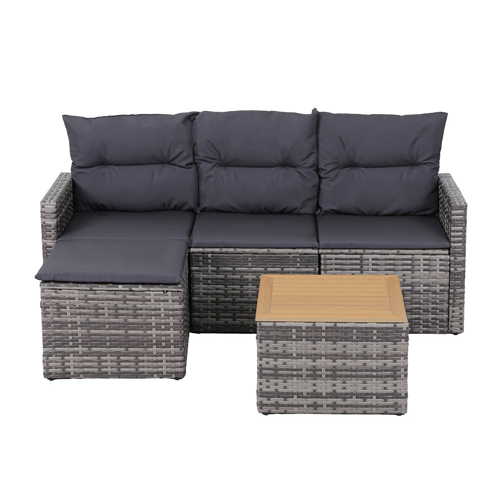 Gardeon 5pc Outdoor Sofa Set with 4-Seater Grey Rattan Patio