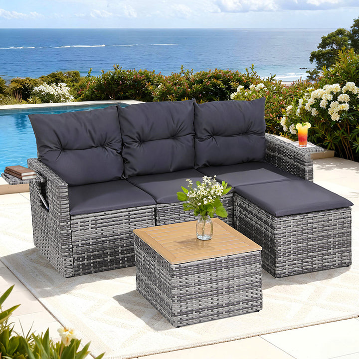Gardeon 5pc Outdoor Sofa Set with 4-Seater Grey Rattan Patio