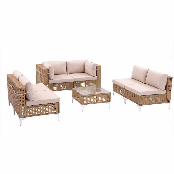 Gardeon 6 Seater Outdoor Sofa Set 7PCS Table Chair Set Garden Rattan Patio Furniture