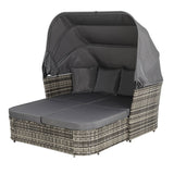 Gardeon Double Sun Lounge / Daybed - Wicker Base with Canopy & Cushions / Pillows