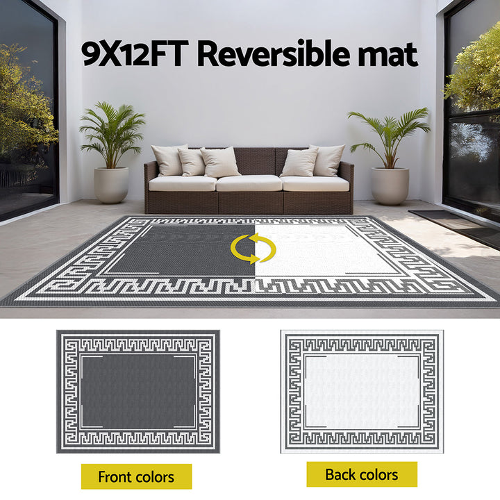 Gardeon Outdoor Rugs 274x366cm Large Carpet Reversible Area Mat PP Dual-Sided Patio Rug Greek Key