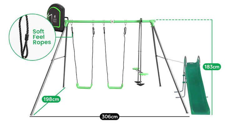 Hurley 2 Metal Swing Set with Slippery Slide & Hoop - Lifespan Kids