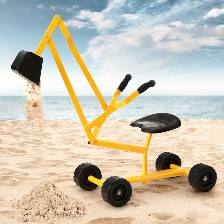 Keezi Kids Ride Toy Digger (Multi-Action - Rotating & Lifting) - Sandpit Toy - Yellow