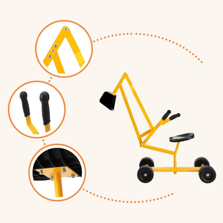 Keezi Kids Ride Toy Digger (Multi-Action - Rotating & Lifting) - Sandpit Toy - Yellow