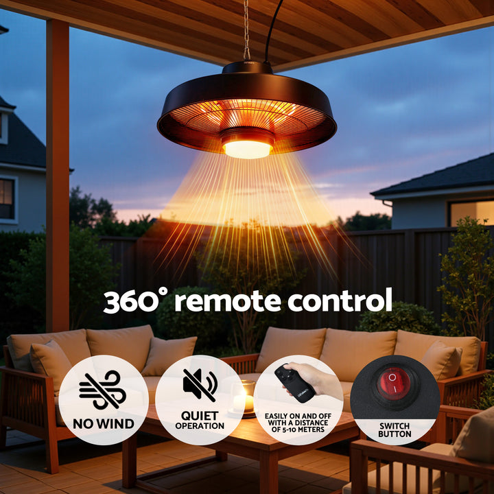 Devanti 2000W Outdoor Electric Patio Heater Ceiling Mount with LED Light Remote