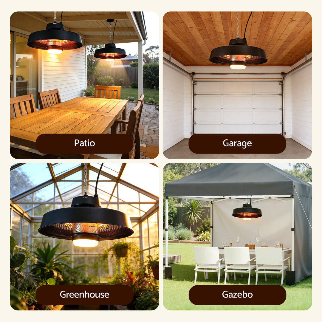 Devanti 2000W Outdoor Electric Patio Heater Ceiling Mount with LED Light Remote