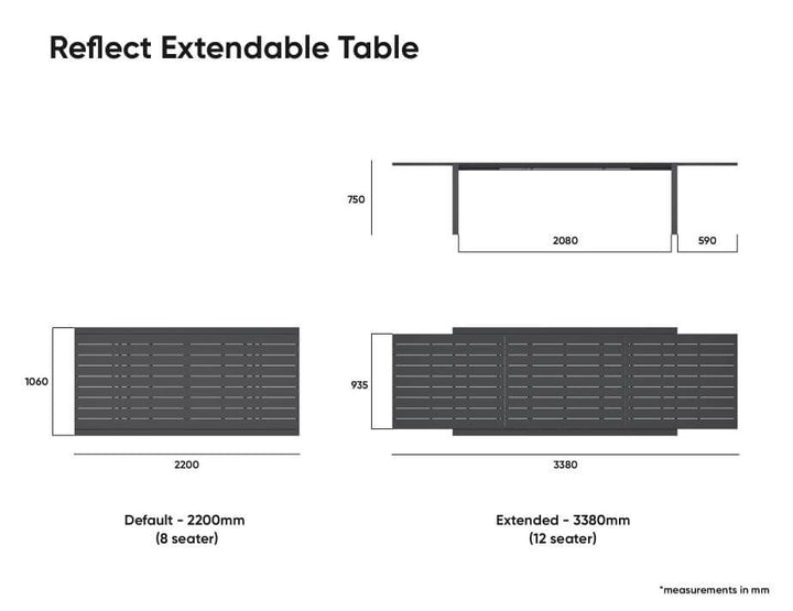 Reflect Table - Outdoor - Extendable 220/338 x 106cm (Available in White & Charcoal)