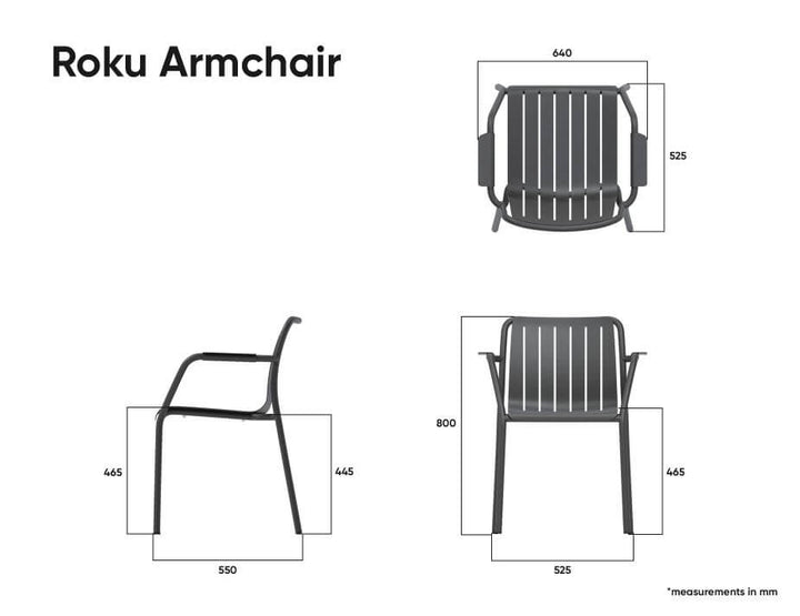 Roku Outdoor Armchair - No Cushion (Avail in Eucalyptus Green, White & Charcoal)