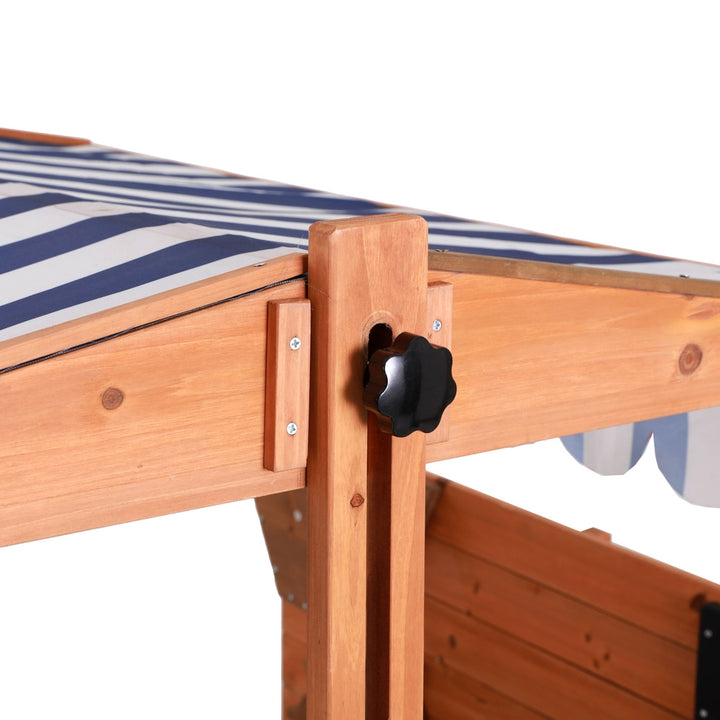 Wooden Sandpit with Adjustable Canopy - Includes Water Play Area / Toys