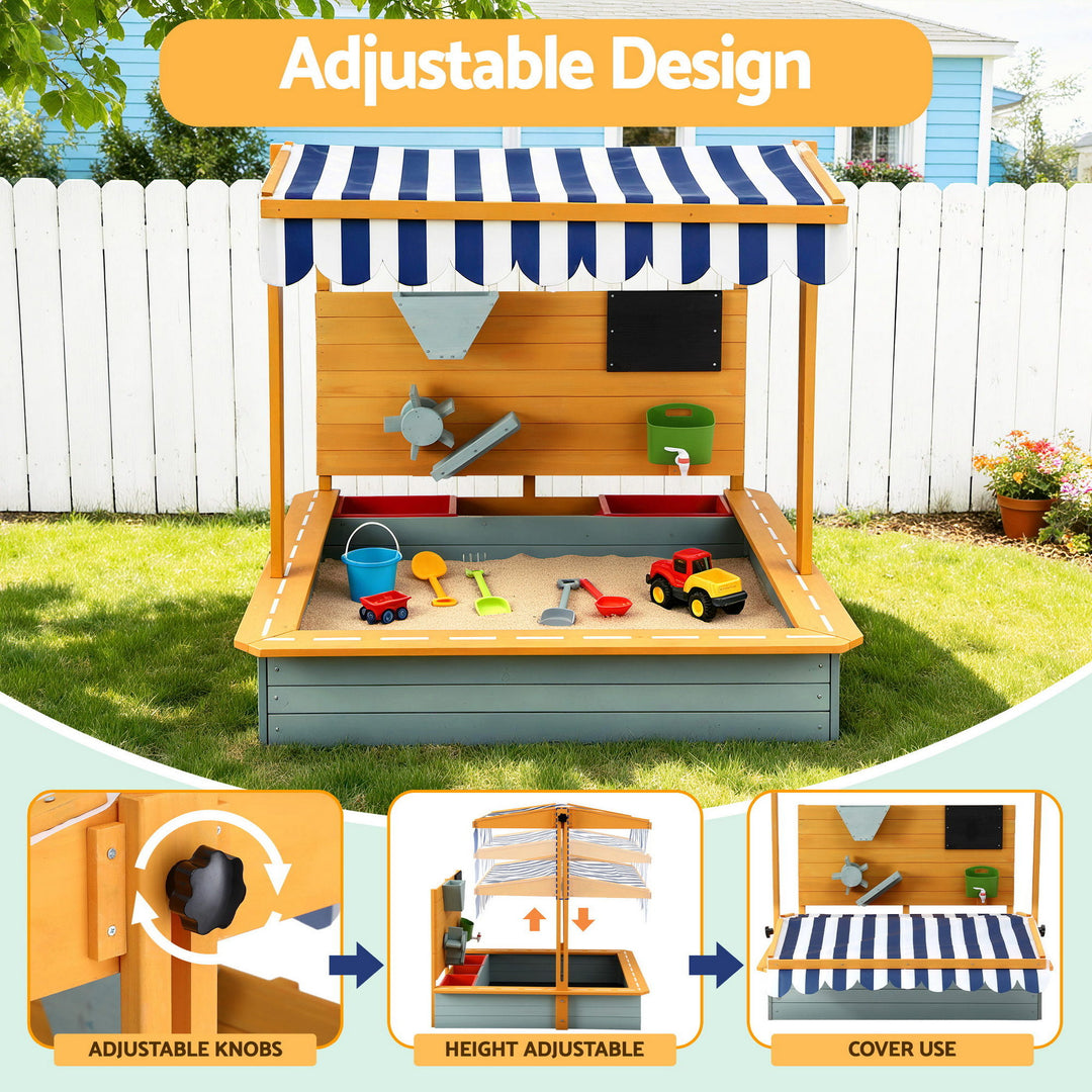 Keezi Kids Sandpit Wooden Canopy Sandbox With Cover Funnel Outdoor Toys 110cm Green