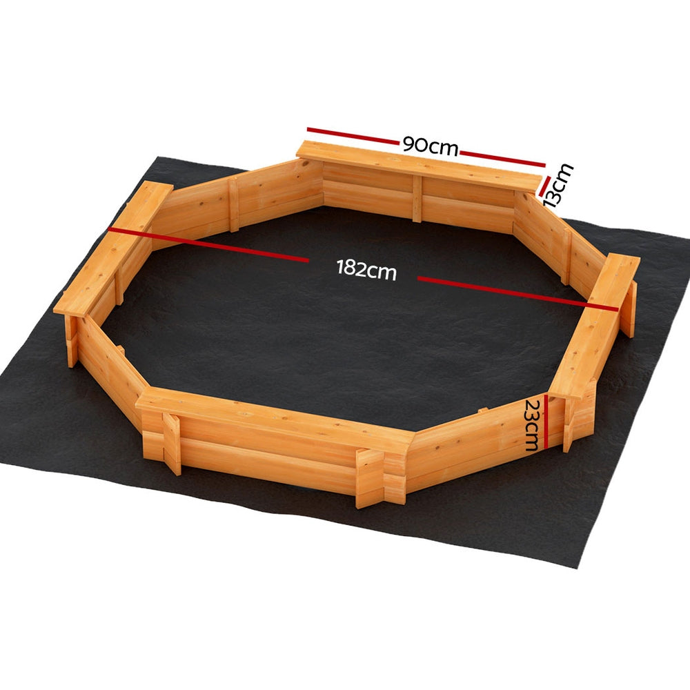 Round Wooden Sandpit with Cover / Seating Area - 182cm