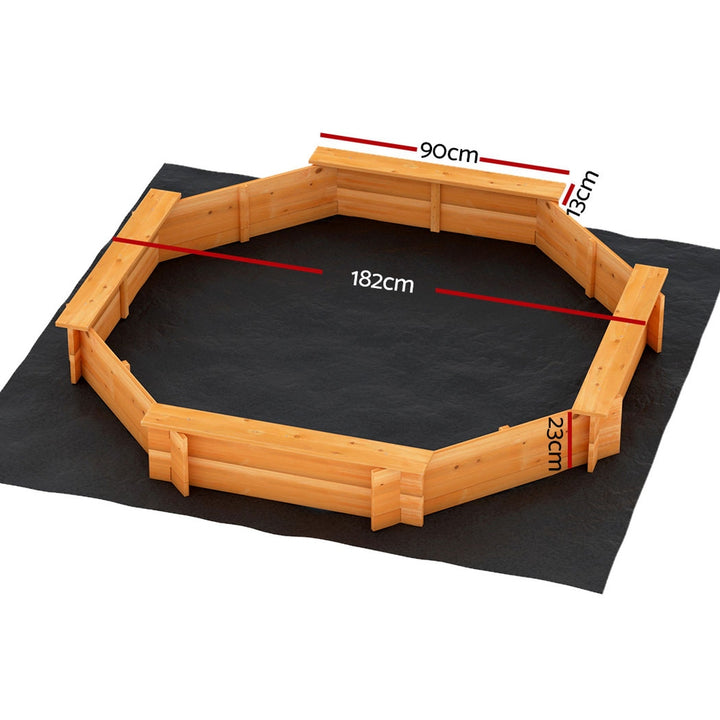 Round Wooden Sandpit with Cover / Seating Area - 182cm