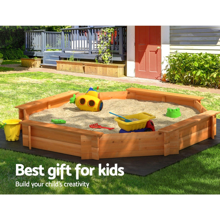 Round Wooden Sandpit with Cover / Seating Area - 182cm