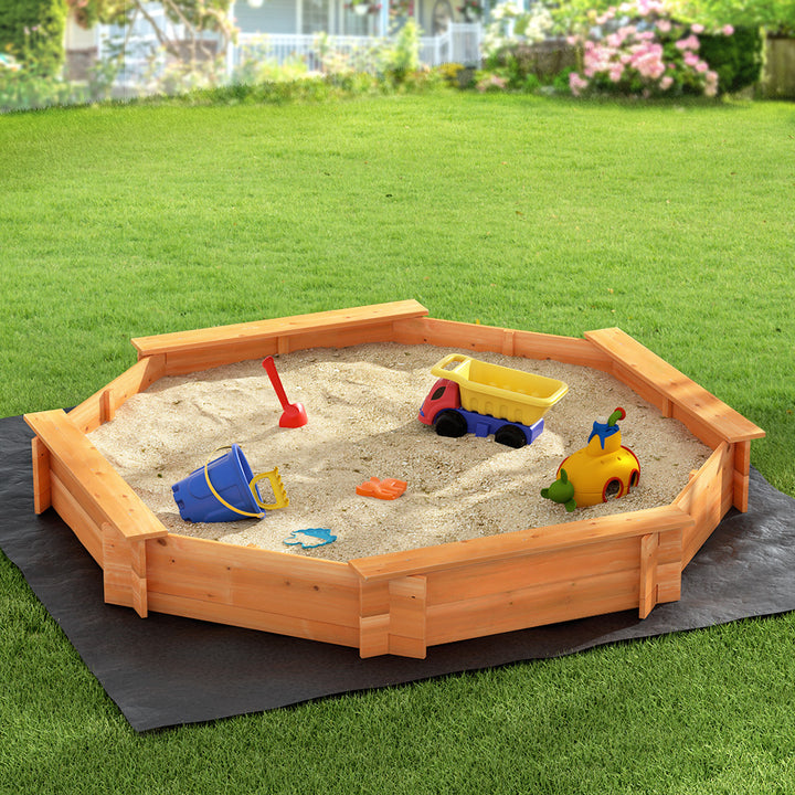 Round Wooden Sandpit with Cover / Seating Area - 182cm