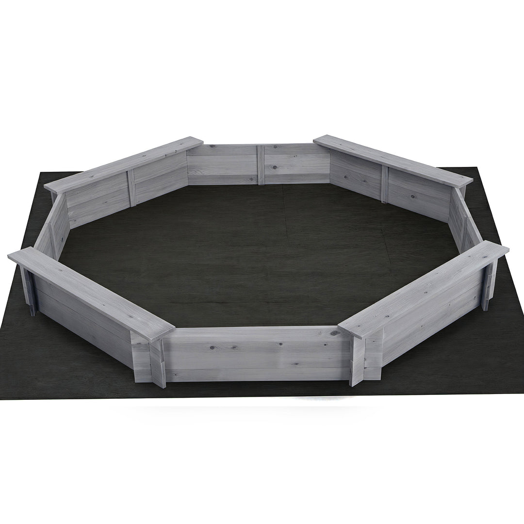 Keezi Kids Sandpit Wooden Round Sand Pit with Cover Bench Seat Beach Toys 182cm Grey