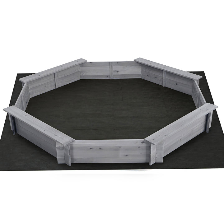 Keezi Kids Sandpit Wooden Round Sand Pit with Cover Bench Seat Beach Toys 182cm Grey