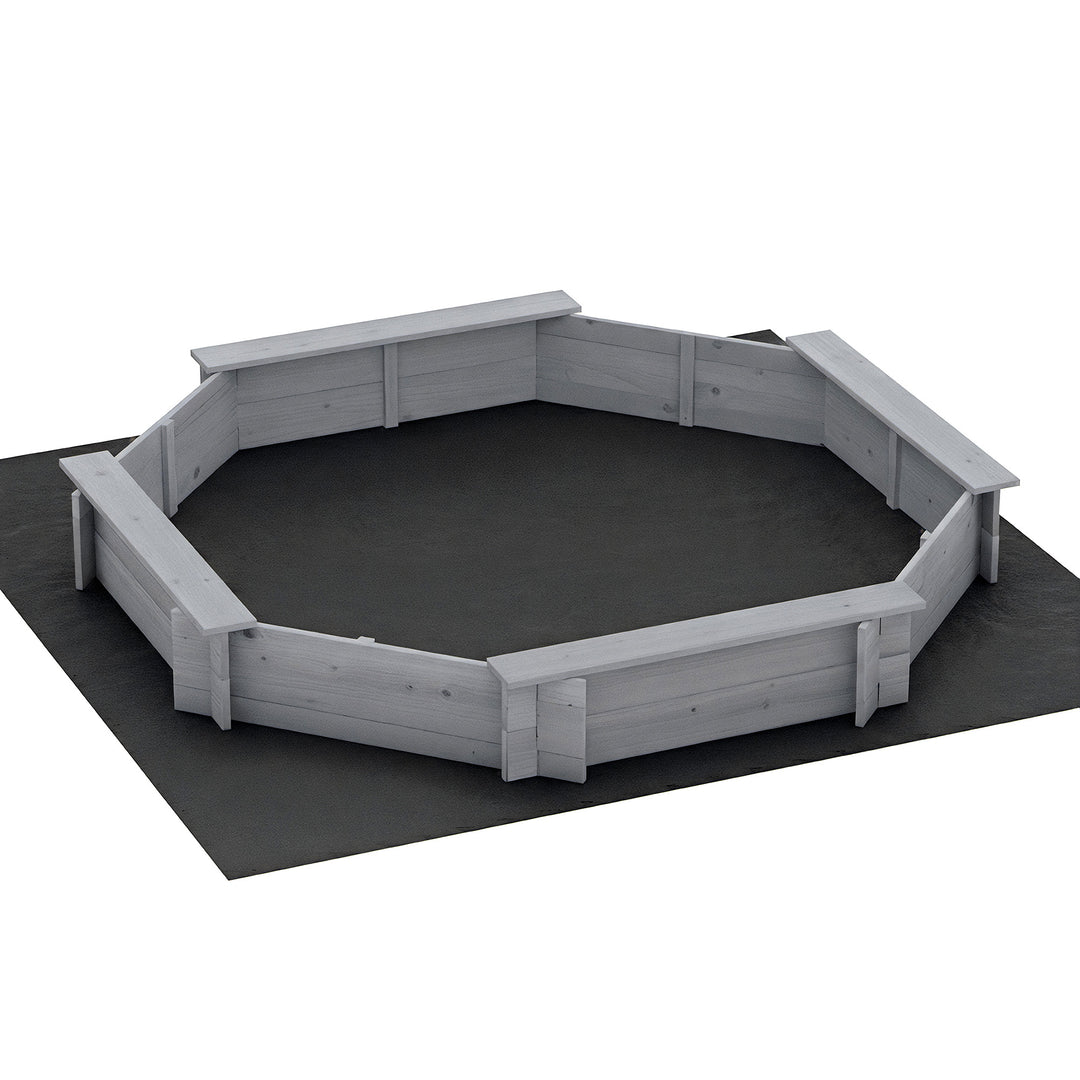 Keezi Kids Sandpit Wooden Round Sand Pit with Cover Bench Seat Beach Toys 182cm Grey