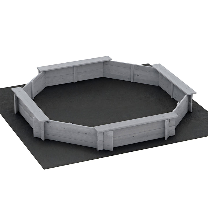 Keezi Kids Sandpit Wooden Round Sand Pit with Cover Bench Seat Beach Toys 182cm Grey