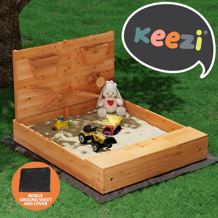 Wooden Sandpit with Cover & Water Play Area - 120cm