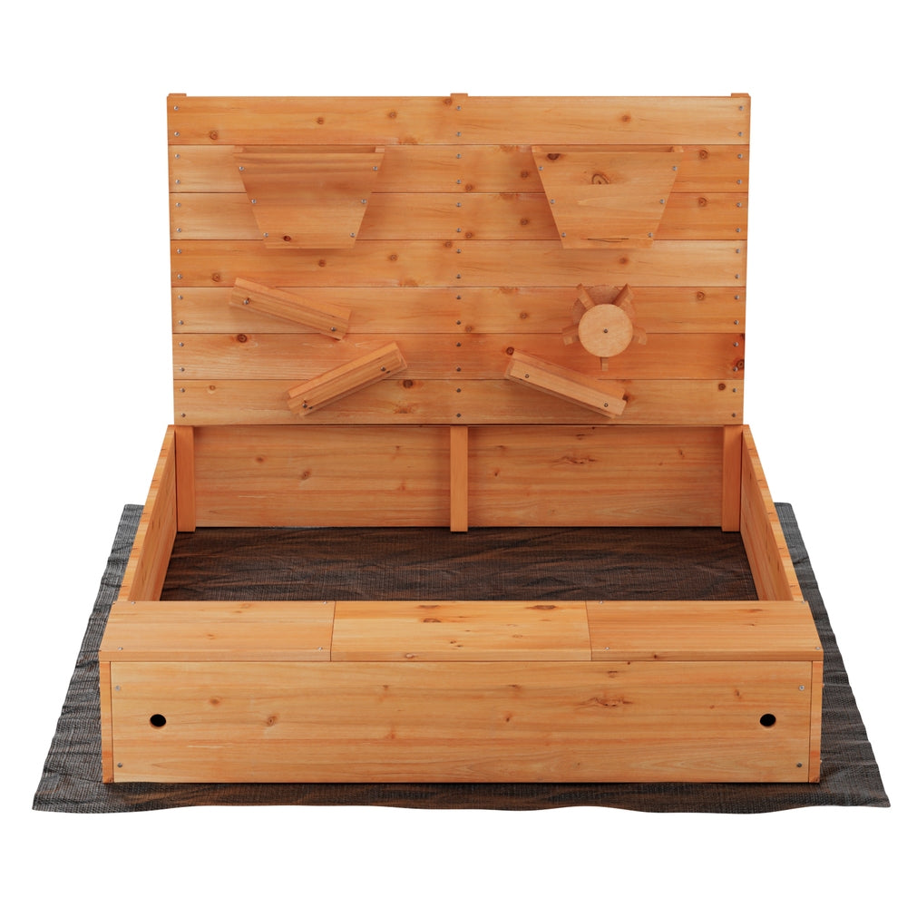 Wooden Sandpit with Cover & Water Play Area - 120cm